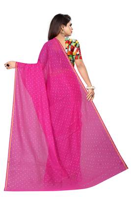 Magenta plain chanderi saree with blouse 3
