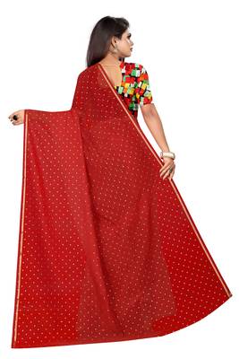 Red plain chanderi saree with blouse 3
