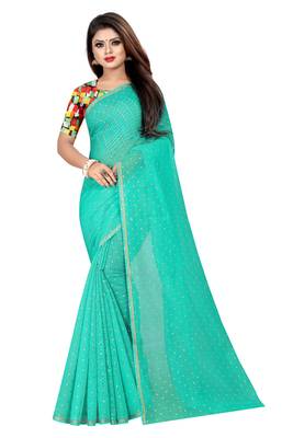 Sea green plain chanderi saree with blouse 1