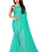 Sea green plain chanderi saree with blouse