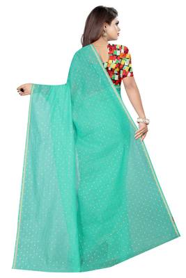 Sea green plain chanderi saree with blouse 3