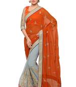 Grey embroidered jute saree with blouse
