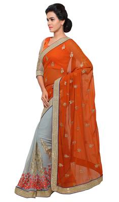 Grey embroidered jute saree with blouse 2