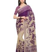 Beige printed faux georgette saree with blouse