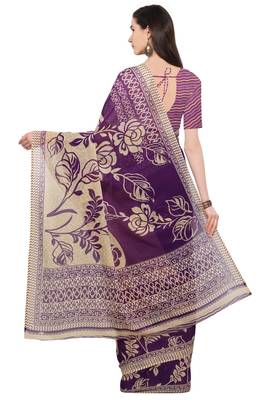 Beige printed faux georgette saree with blouse 3