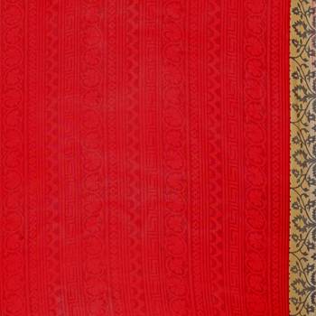 Red printed faux georgette saree with blouse 5