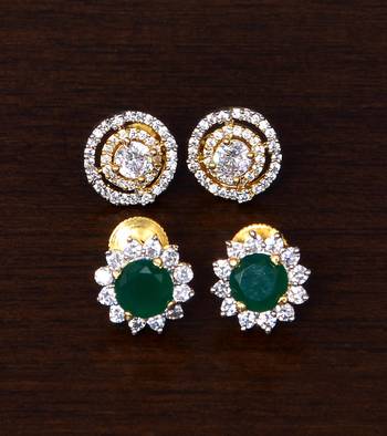 Emerald and AAA CZ Embellished American Diamond Studs 216ED313 1