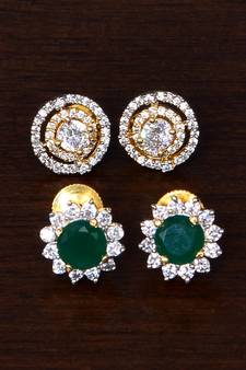 Emerald and AAA CZ Embellished American Diamond Studs 216ED313