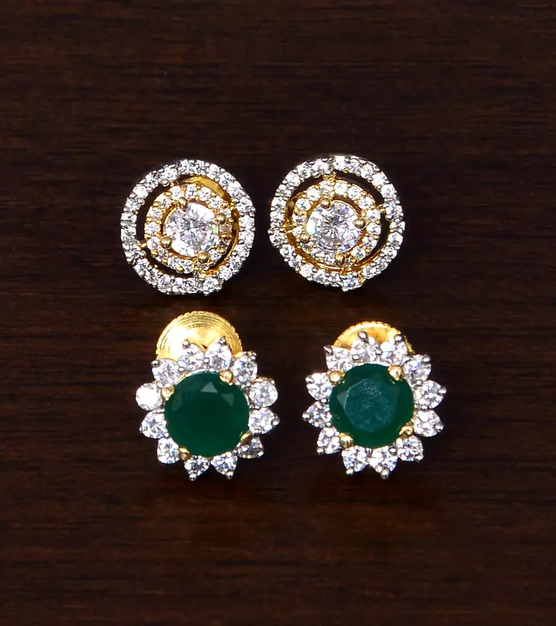 Emerald and AAA CZ Embellished American Diamond Studs 216ED313