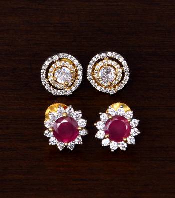 Ruby and AAA CZ Embellished American Diamond Studs 216ED314 1