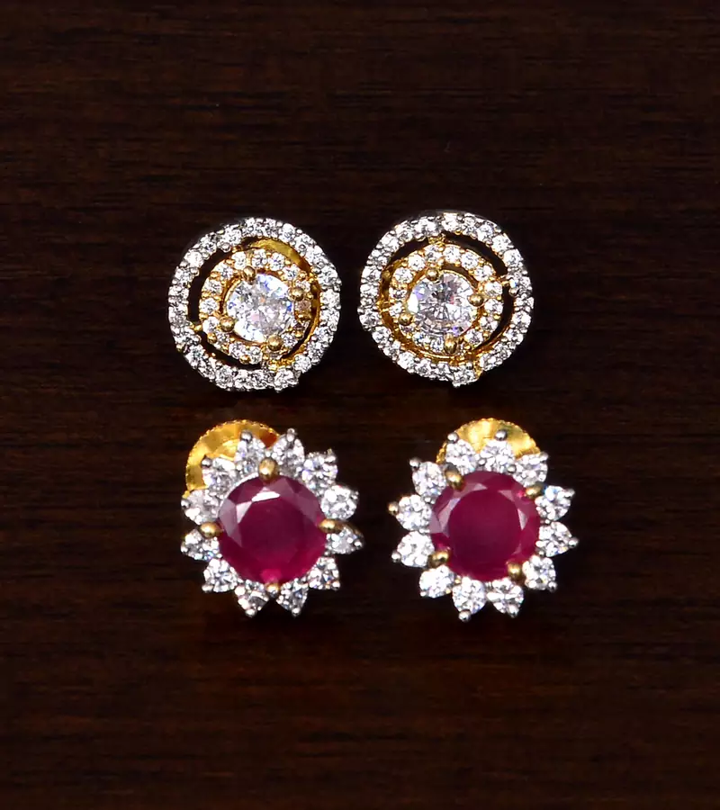 Ruby and AAA CZ Embellished American Diamond Studs 216ED314