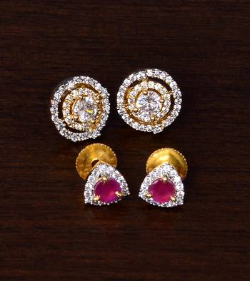 Ruby and AAA CZ Embellished American Diamond Studs 216ED315 1