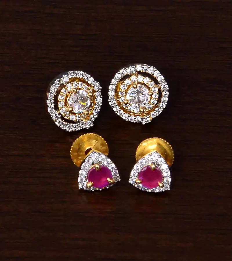 Ruby and AAA CZ Embellished American Diamond Studs 216ED315