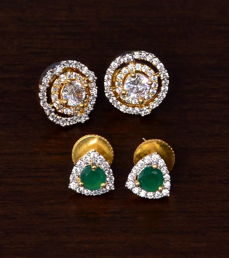 Emerald and AAA CZ Embellished American Diamond Studs 216ED316