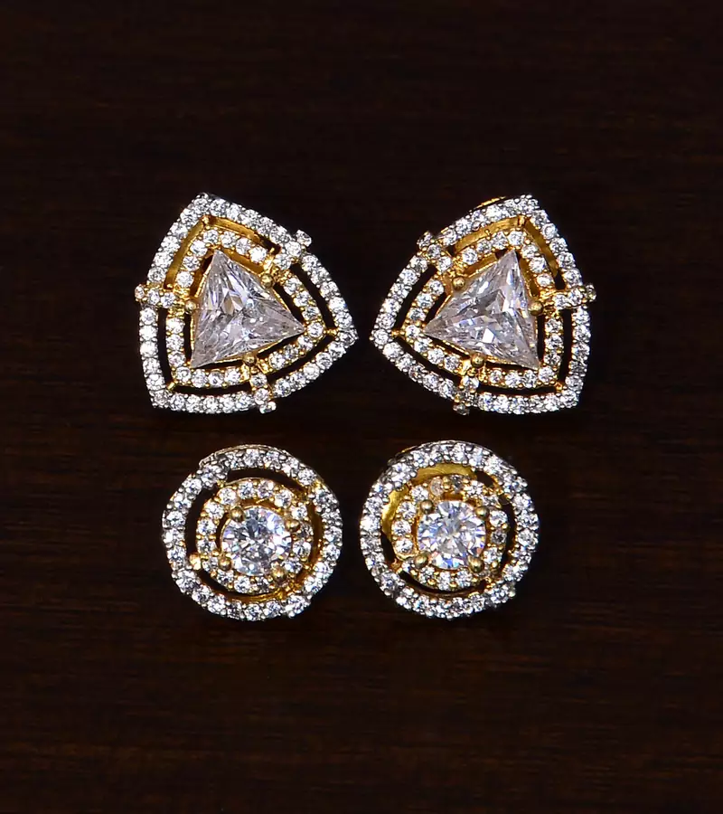 American Diamond Embellished Two Pairs of Studs 216ED317
