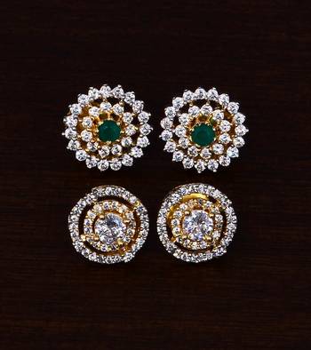 Emerald and AAA CZ Embellished American Diamond Studs 216ED318 1