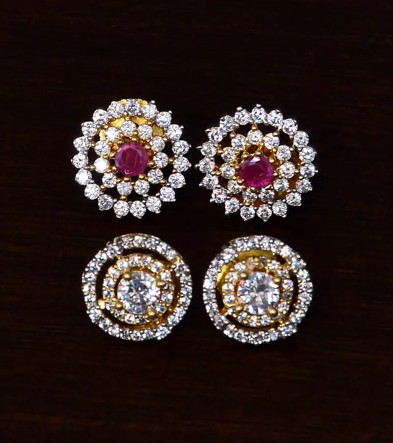Ruby and AAA CZ Embellished American Diamond Studs 216ED319