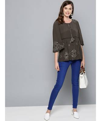 Label Ritu Kumar Grey 3/4 Sleeves Short Top 1