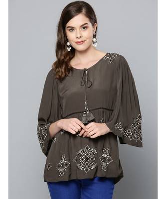 Label Ritu Kumar Grey 3/4 Sleeves Short Top 2