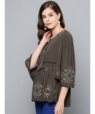 Label Ritu Kumar Grey 3/4 Sleeves Short Top 4
