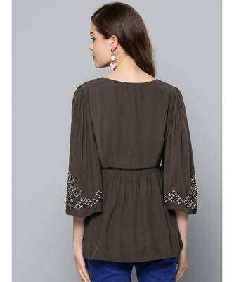 Label Ritu Kumar Grey 3/4 Sleeves Short Top 5