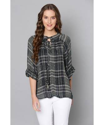 Label Ritu Kumar Black 3/4 Sleeves Short Top With Camisole 2