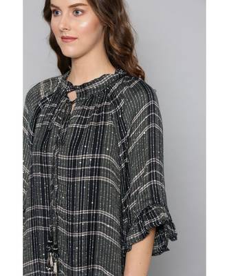 Label Ritu Kumar Black 3/4 Sleeves Short Top With Camisole 5