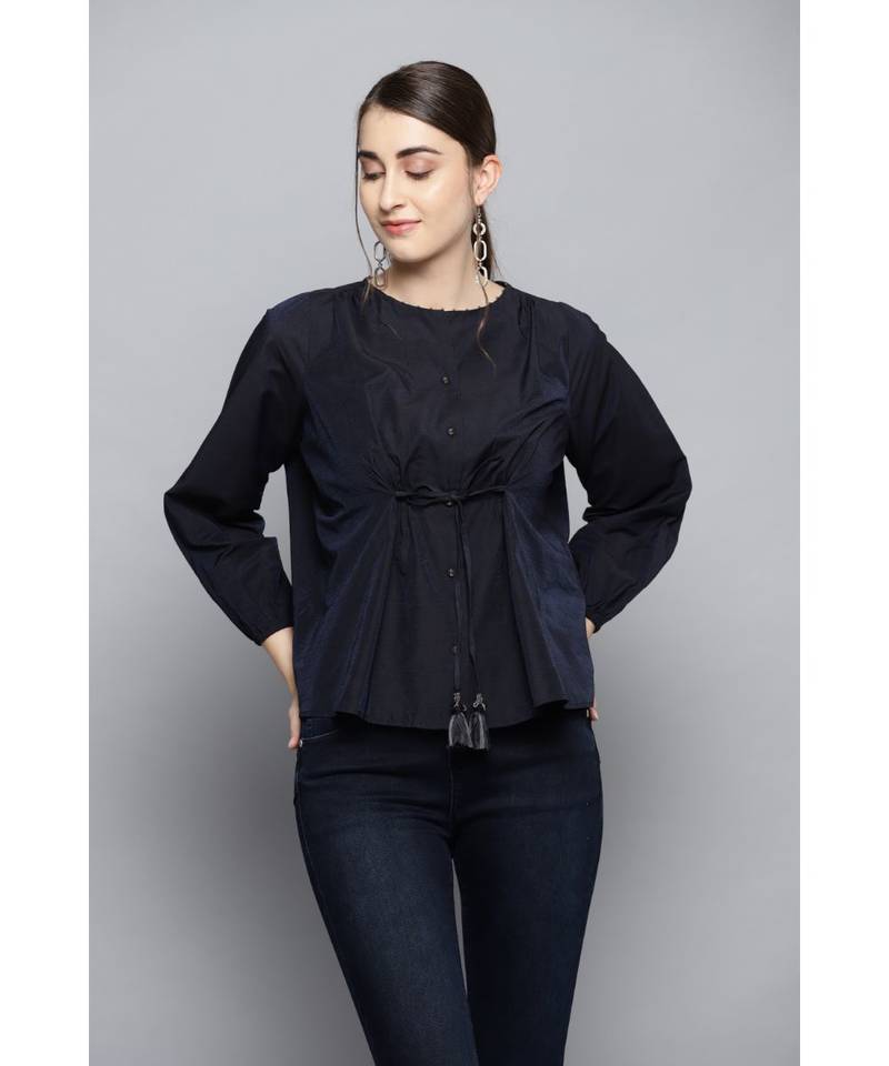 Label Ritu Kumar Grey 3/4 Sleeves Short Top With Camisole