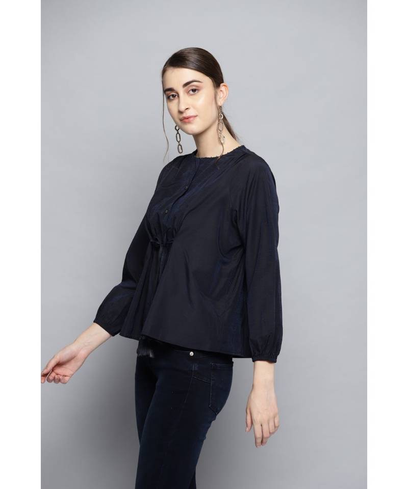 Label Ritu Kumar Grey 3/4 Sleeves Short Top With Camisole