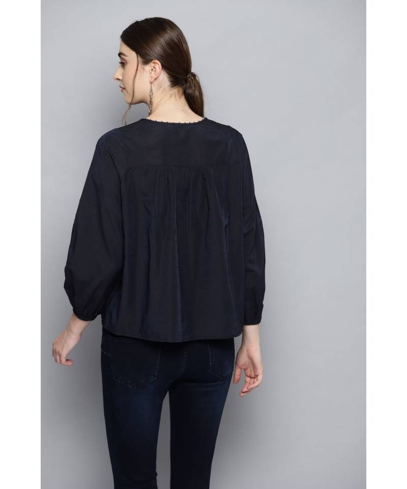 Label Ritu Kumar Grey 3/4 Sleeves Short Top With Camisole