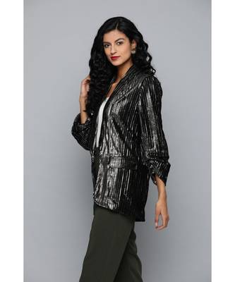 Label Ritu Kumar Black Front Open Full Sleeves Jackte 2