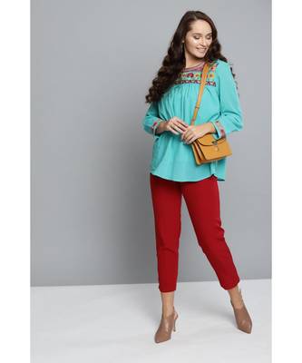 Label Ritu Kumar Green 3/4 Sleeves Printed Top 1