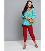 Label Ritu Kumar Green 3/4 Sleeves Printed Top