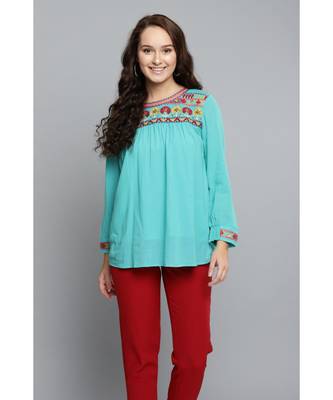 Label Ritu Kumar Green 3/4 Sleeves Printed Top 2
