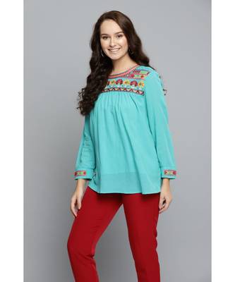 Label Ritu Kumar Green 3/4 Sleeves Printed Top 3