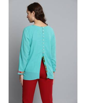 Label Ritu Kumar Green 3/4 Sleeves Printed Top 4
