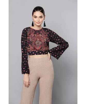 Label Ritu Kumar Black Full Sleeves Short Top 2