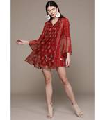 Label Ritu Kumar Red  Printed Tunic With Camisole