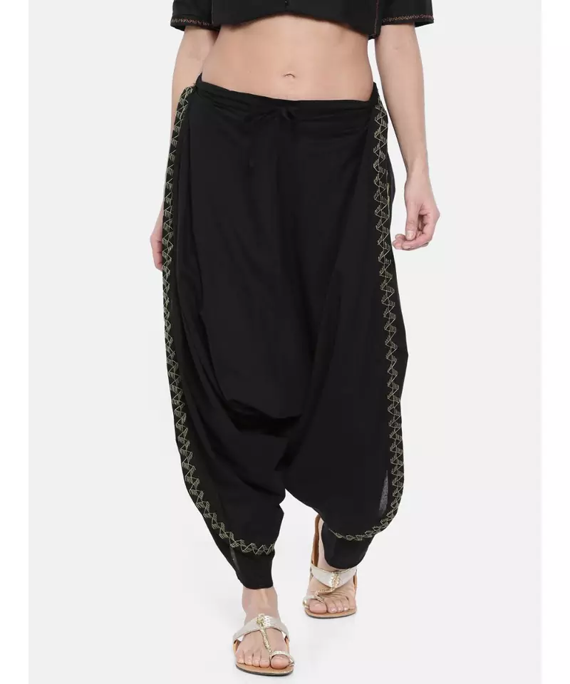 mayank modi Black Embroidered Cotton Dhoti Pants