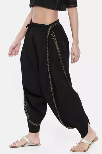 mayank modi Black Embroidered Cotton Dhoti Pants