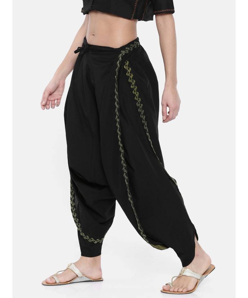 mayank modi Black Embroidered Cotton Dhoti Pants