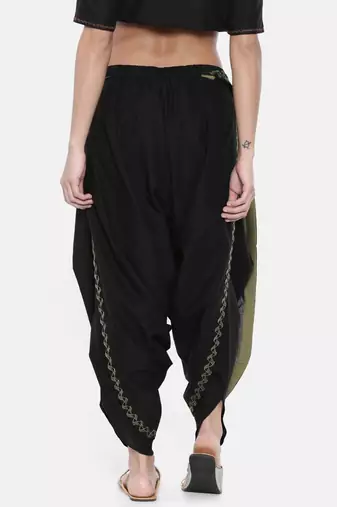 mayank modi Black Embroidered Cotton Dhoti Pants