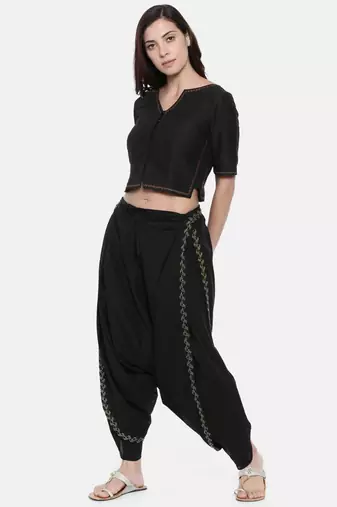 mayank modi Black Embroidered Cotton Dhoti Pants