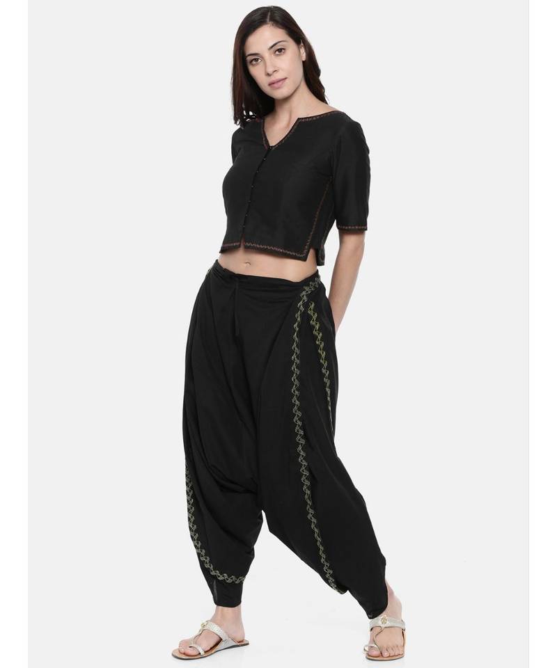 mayank modi Black Embroidered Cotton Dhoti Pants