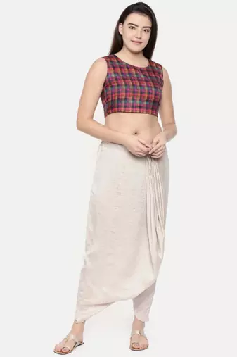 mayank modi Off white Crushed silk Dhoti style pants