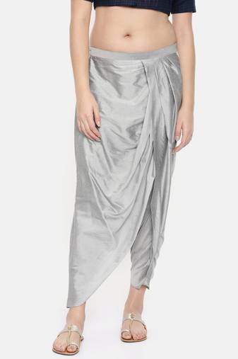 mayank modi Silver grey cotton silk pleated dhoti pants