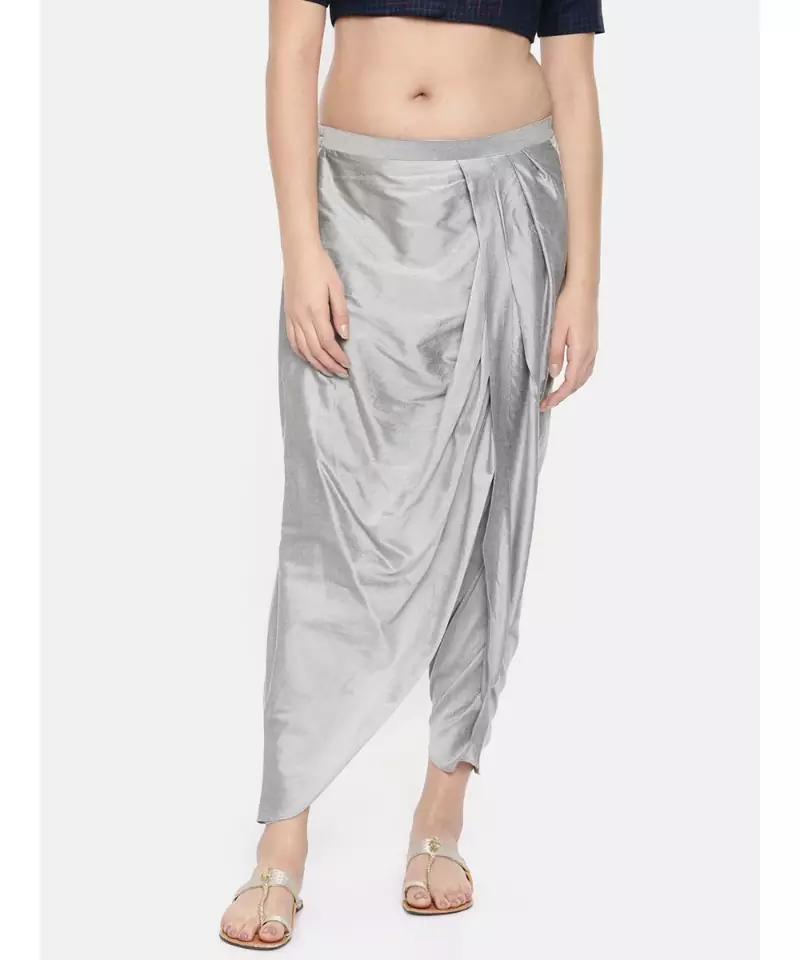 mayank modi Silver grey cotton silk pleated dhoti pants