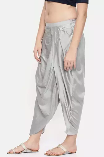 mayank modi Silver grey cotton silk pleated dhoti pants