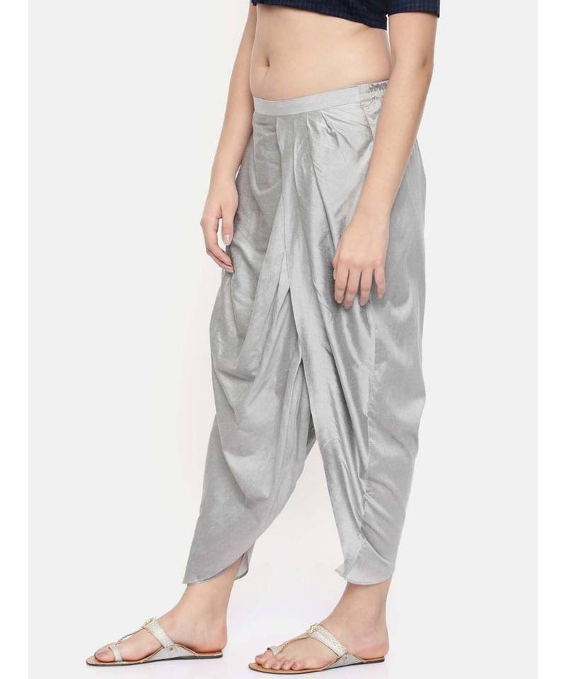 mayank modi Silver grey cotton silk pleated dhoti pants
