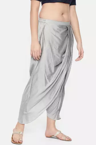 mayank modi Silver grey cotton silk pleated dhoti pants